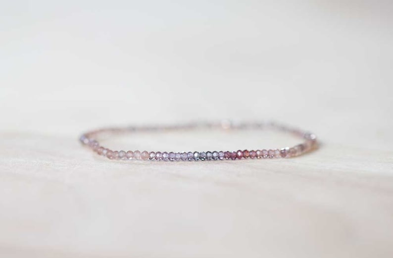 Spinel & Brown Moonstone Stretch Bracelet, Delicate Grey Brown Chocolate Gemstone Elastic Jewelry, Multi Colored Gemstone