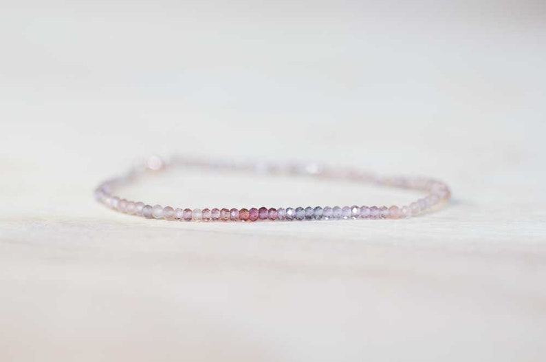 Spinel & Brown Moonstone Stretch Bracelet, Delicate Grey Brown Chocolate Gemstone Elastic Jewelry, Multi Colored Gemstone