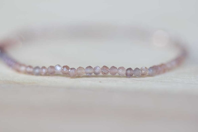 Spinel & Brown Moonstone Stretch Bracelet, Delicate Grey Brown Chocolate Gemstone Elastic Jewelry, Multi Colored Gemstone