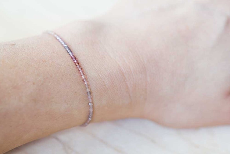 Spinel & Brown Moonstone Stretch Bracelet, Delicate Grey Brown Chocolate Gemstone Elastic Jewelry, Multi Colored Gemstone