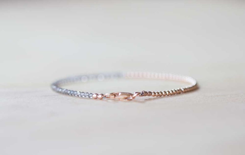 Grey Moonstone Bracelet with Sterling Silver or Rose Gold Filled, Delicate Gemstone Skinny Stacking Jewelry