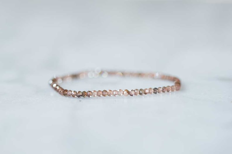 Andalusite Stretch Bracelet, Delicate Beaded Elastic Jewelry, Faceted Brown Gemstone