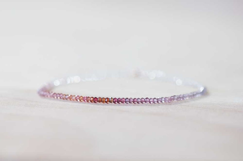 Ultra Delicate Spinel Stretch Bracelet with Clear Quartz, Multi Colored Gemstone Ombre Elastic Jewelry