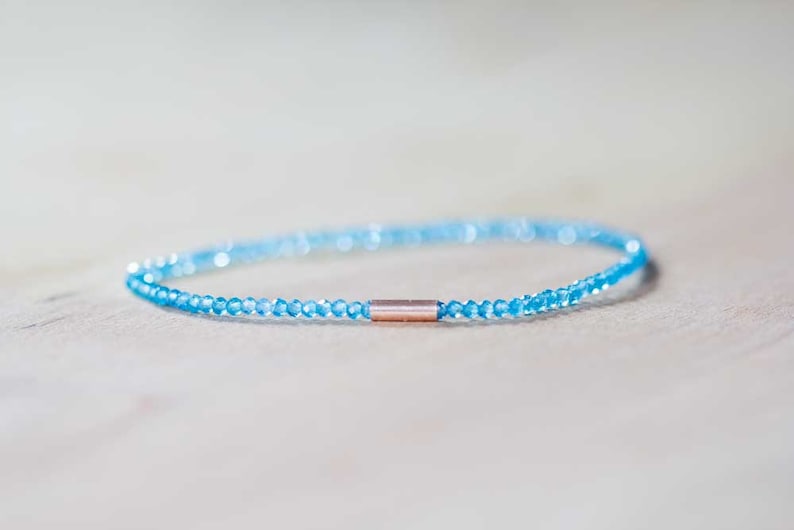 Peacock Apatite Stretch Bracelet, Delicate Beaded Blue Gemstone Skinny Bracelet