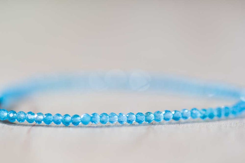 Peacock Apatite Stretch Bracelet, Delicate Beaded Blue Gemstone Skinny Bracelet