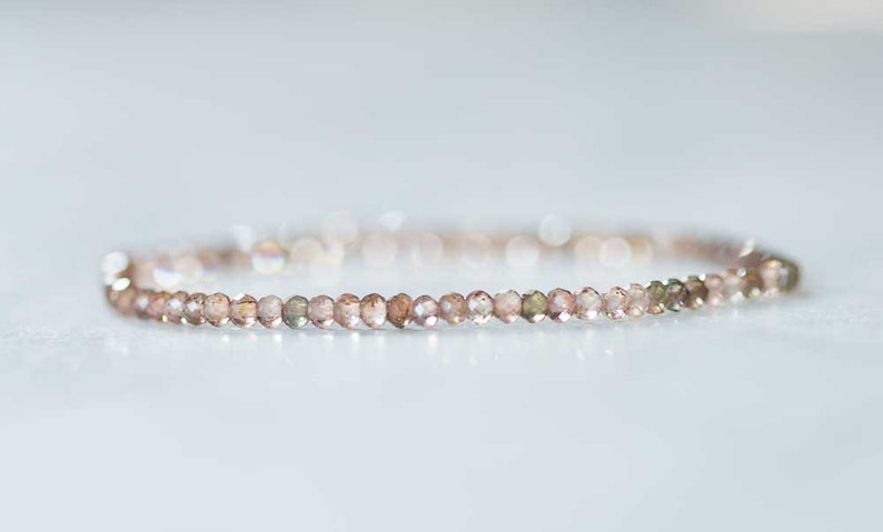 Andalusite Stretch Bracelet, Delicate Beaded Elastic Jewelry, Faceted Brown Gemstone