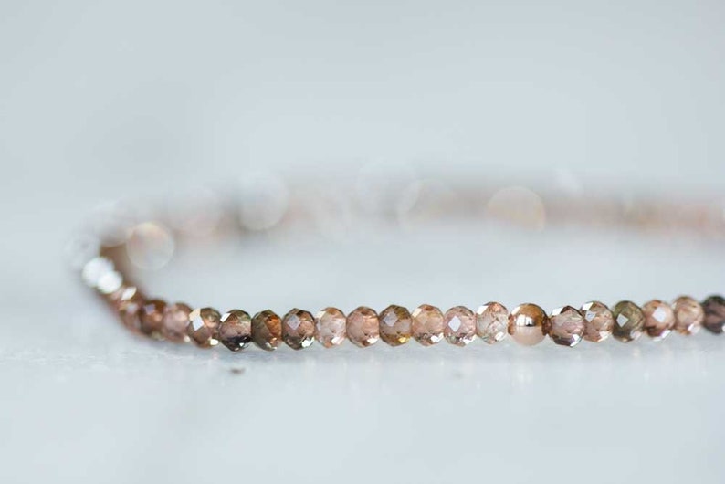 Andalusite Stretch Bracelet, Delicate Beaded Elastic Jewelry, Faceted Brown Gemstone