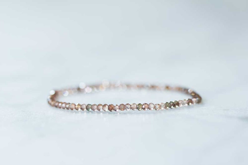 Andalusite Stretch Bracelet, Delicate Beaded Elastic Jewelry, Faceted Brown Gemstone