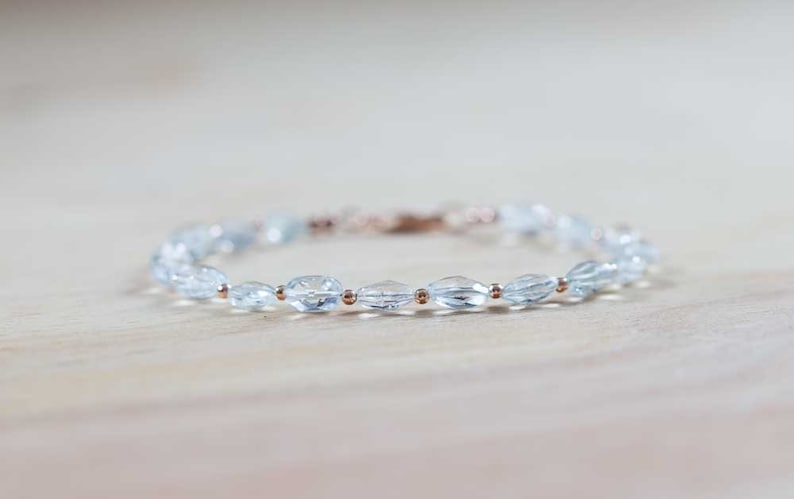 Aquamarine Bracelet with Rose Gold Filled or Sterling Silver, March Birthstone Jewelry, Rose Gold Fill or Sterling Silver