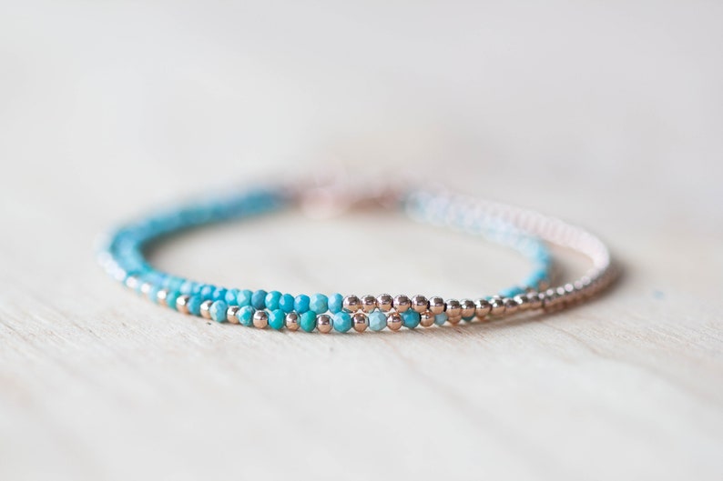 Dainty Turquoise Bracelet, Sterling Silver or Rose Gold Filled, Delicate Arizona Mined Stacking Jewelry, Single or Set
