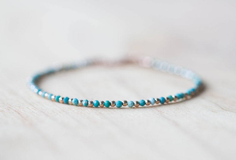 Dainty Turquoise Bracelet, Sterling Silver or Rose Gold Filled, Delicate Arizona Mined Stacking Jewelry, Single or Set