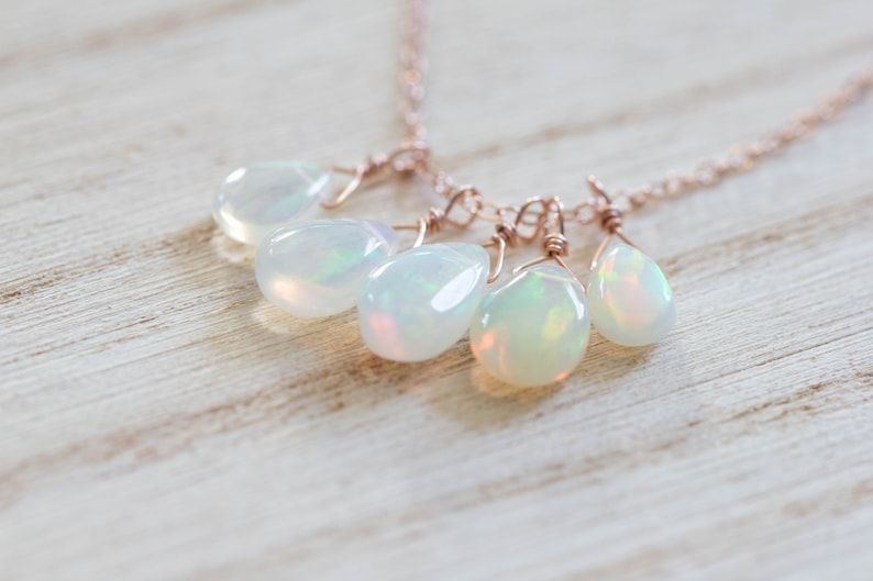 Opal Cluster Pendant on Gold Filled or Sterling Silver Chain, Delicate Ethiopian Welo Opal Necklace, October Birthstone Jewelry, Rose Gold