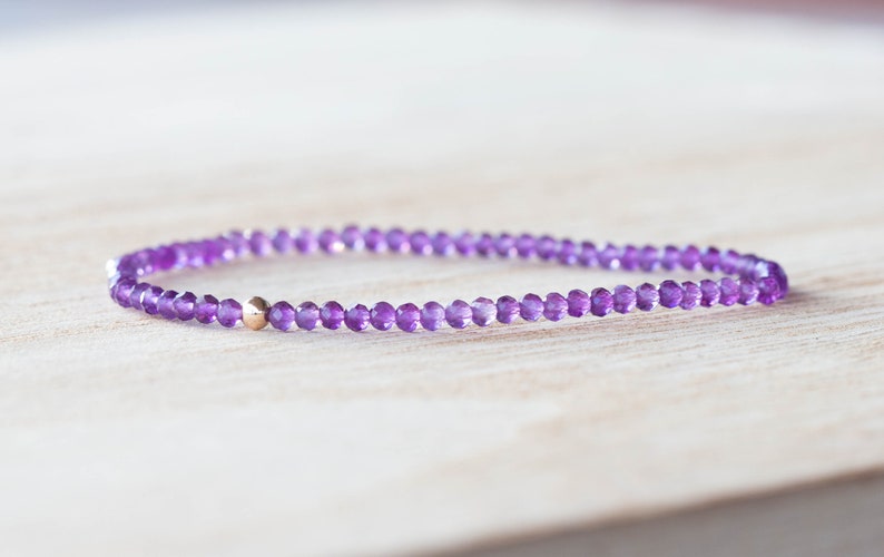 Amethyst Stretch Bracelet, Beaded Dainty Purple Elastic Jewelry, February Birthstone