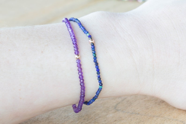 Amethyst Stretch Bracelet, Beaded Dainty Purple Elastic Jewelry, February Birthstone