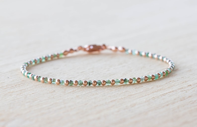Emerald Bracelet Set, Sterling Silver or Rose Gold Filled, Ultra Delicate Natural Green Gemstone Jewelry, May Birthstone