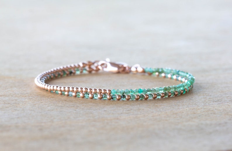 Emerald Bracelet Set, Sterling Silver or Rose Gold Filled, Ultra Delicate Natural Green Gemstone Jewelry, May Birthstone