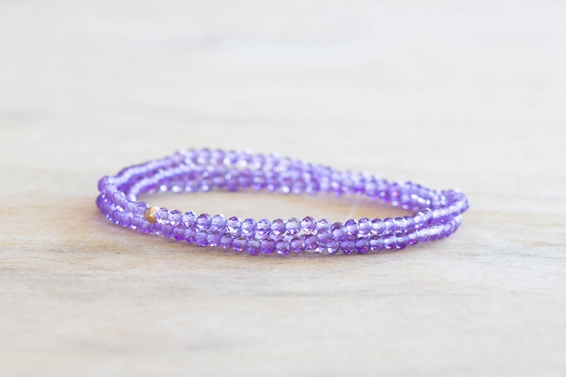 Amethyst Stretch Bracelet, Beaded Dainty Purple Elastic Jewelry, February Birthstone