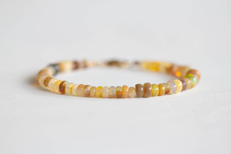 Golden Ethiopian Welo Opal Bracelet, Sterling Silver or Rose Gold Fill, Beaded October Birthstone Jewelry
