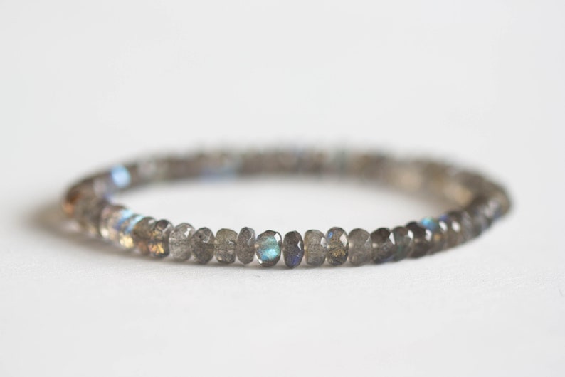 Labradorite Bracelet, Beaded Elastic Stacking Stretch Jewelry, Blue Flash Gemstone
