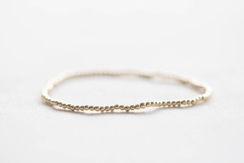 Gold Filled Beaded Bracelet, Dainty 2mm or 3mm Beads, Stretch Elastic Jewelry