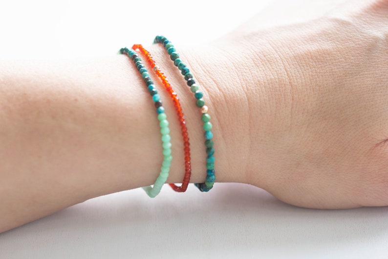 Dainty Carnelian Stretch Bracelet, Beaded Orange Gemstone Stacking Jewelry