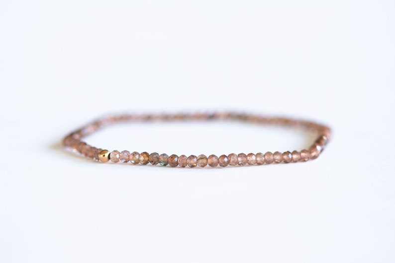 Andalusite Stretch Bracelet, Delicate Beaded Elastic Jewelry, Faceted Brown Gemstone