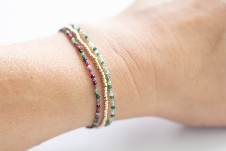 Moss Agate Stretch Bracelet, Ultra Delicate Beaded Gemstone Jewelry