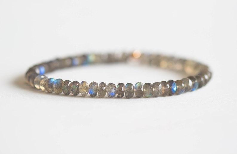 Labradorite Bracelet, Beaded Elastic Stacking Stretch Jewelry, Blue Flash Gemstone