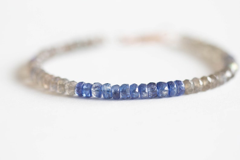 Labradorite & Blue Kyanite Bracelet, Delicate Multi Gemstone Stacking Jewelry