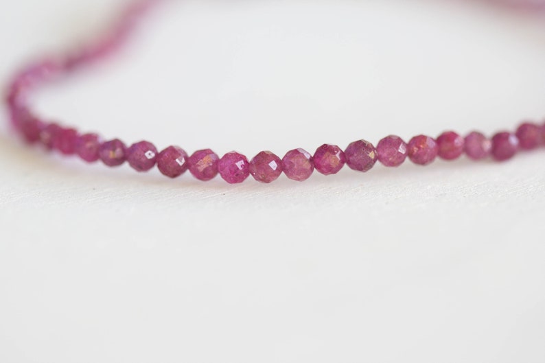 Dainty Ruby Stretch Bracelet, Delicate Elastic Jewelry, Faceted Small Pink Red Gemstone Beads