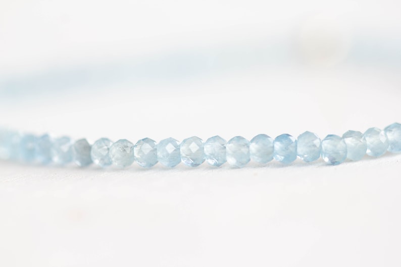 Aquamarine Stretch Bracelet, Dainty Beaded Blue Stone Jewelry, March Birthstone Crystal Gift