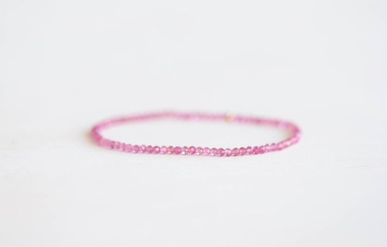 Dainty Pink Tourmaline Stretch Bracelet, Beaded Gemstone Stacking Elastic Jewelry