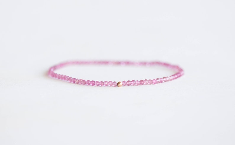 Dainty Pink Tourmaline Stretch Bracelet, Beaded Gemstone Stacking Elastic Jewelry
