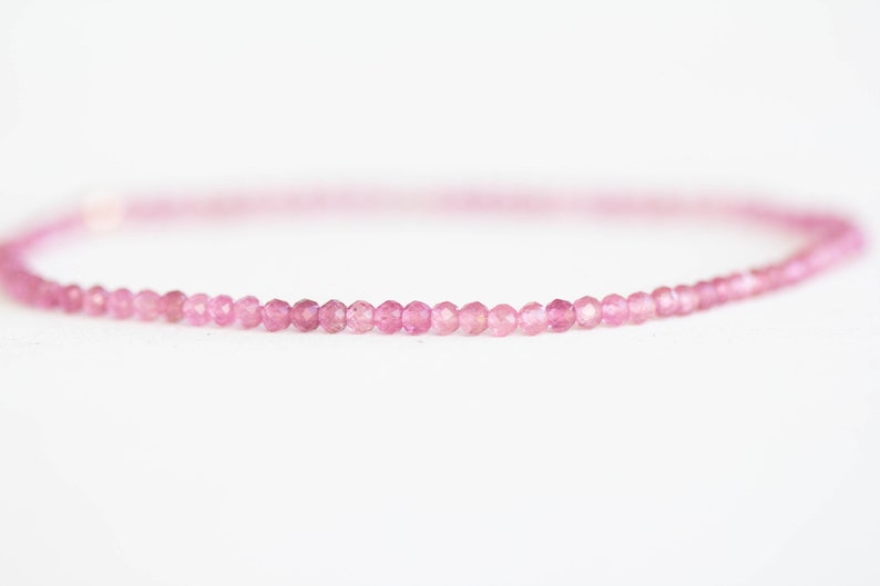 Dainty Pink Tourmaline Stretch Bracelet, Beaded Gemstone Stacking Elastic Jewelry