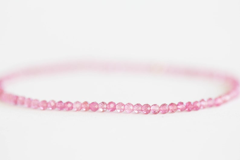 Dainty Pink Tourmaline Stretch Bracelet, Beaded Gemstone Stacking Elastic Jewelry