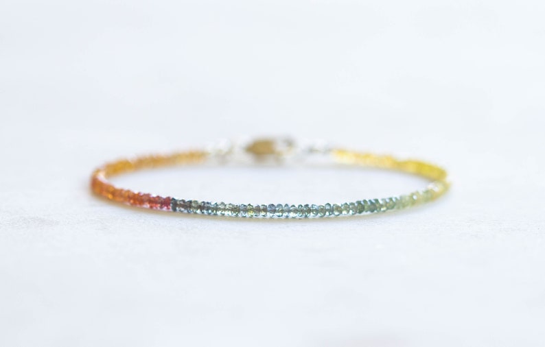 Dainty Sapphire Bracelet with Rose Gold Fill or Sterling Silver, Delicate Beaded September Birthstone Jewelry