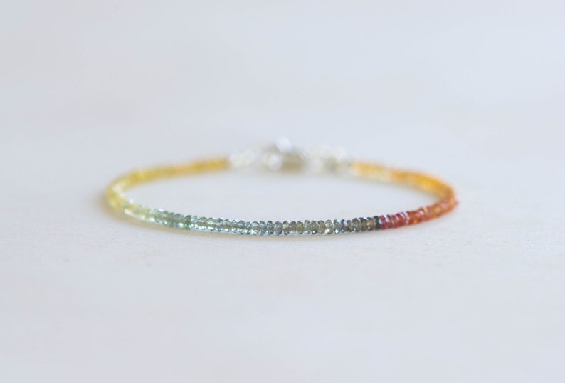 Dainty Sapphire Bracelet with Rose Gold Fill or Sterling Silver, Delicate Beaded September Birthstone Jewelry