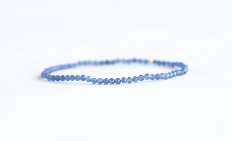 Dainty Sapphire Stretch Bracelet, Faceted Cornflower Blue Beaded Gemstone Jewelry, September Birthstone Elastic Bracelet