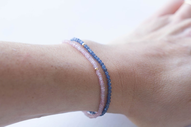 Dainty Sapphire Stretch Bracelet, Faceted Cornflower Blue Beaded Gemstone Jewelry, September Birthstone Elastic Bracelet