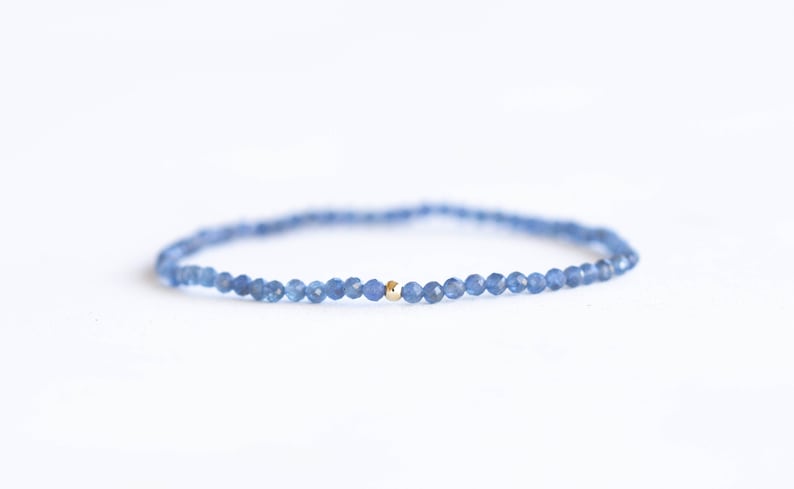 Dainty Sapphire Stretch Bracelet, Faceted Cornflower Blue Beaded Gemstone Jewelry, September Birthstone Elastic Bracelet