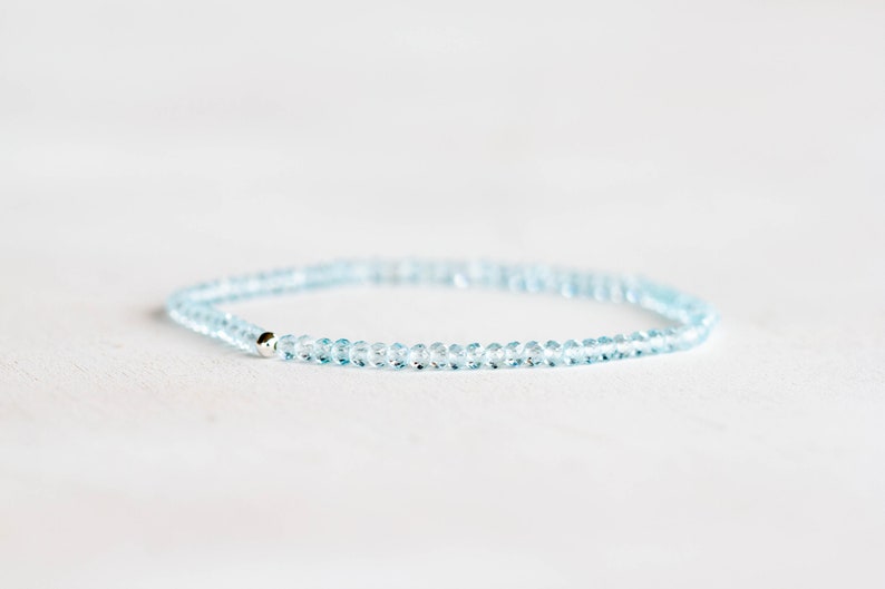 Sky Blue Topaz Stretch Bracelet, Beaded Dainty Blue Gemstone Elastic Jewelry