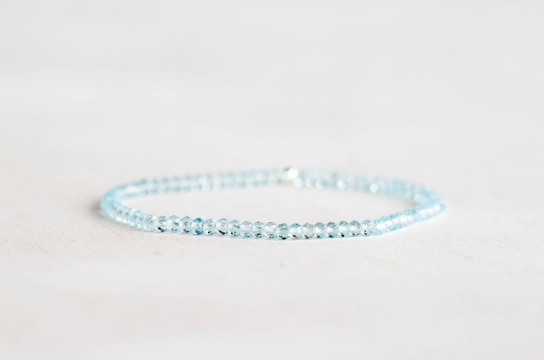 Sky Blue Topaz Stretch Bracelet, Beaded Dainty Blue Gemstone Elastic Jewelry