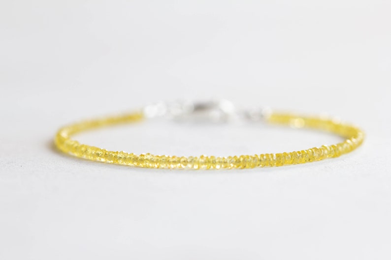 Yellow Sapphire Bracelet, Dainty September Shaded Birthstone Jewelry, Sterling Silver or Rose Gold Fill