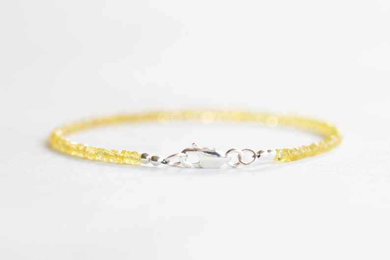 Yellow Sapphire Bracelet, Dainty September Shaded Birthstone Jewelry, Sterling Silver or Rose Gold Fill