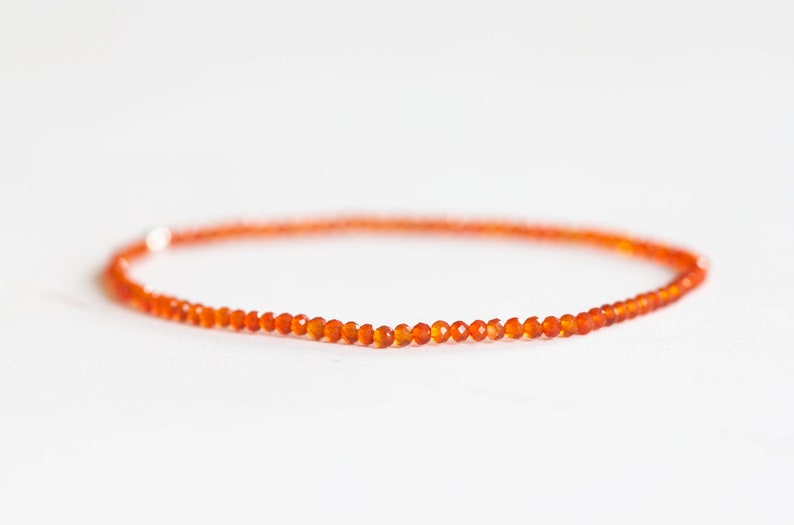Dainty Carnelian Stretch Bracelet, Beaded Orange Gemstone Stacking Jewelry