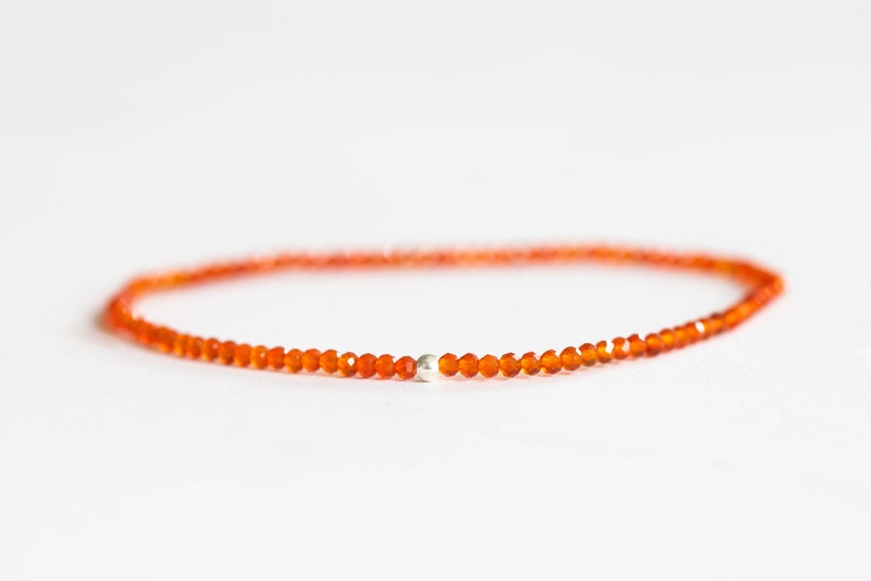 Dainty Carnelian Stretch Bracelet, Beaded Orange Gemstone Stacking Jewelry