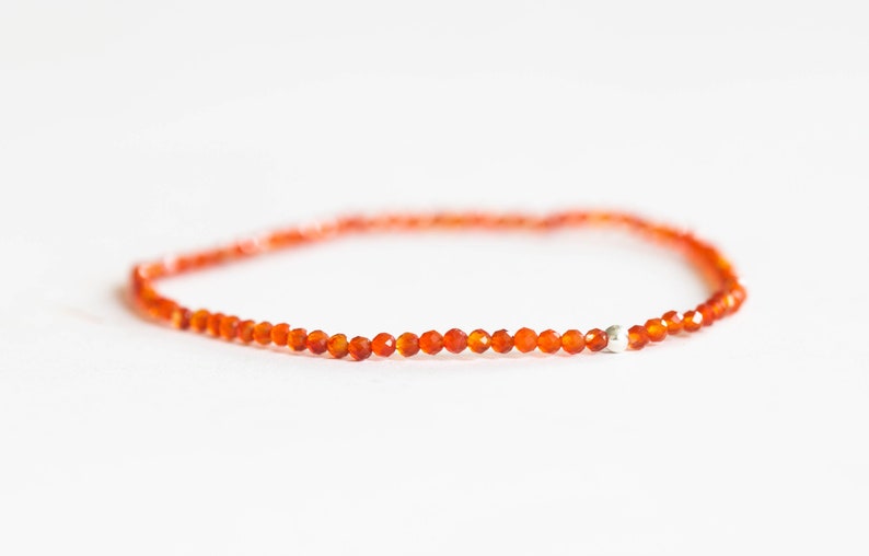 Dainty Red Agate Stretch Bracelet, Beaded Orange Gemstone Stacking Jewelry, Genuine Crystal