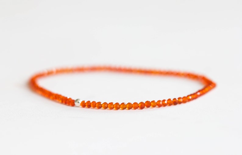 Dainty Carnelian Stretch Bracelet, Beaded Orange Gemstone Stacking Jewelry