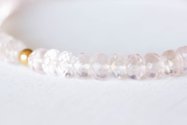 Rose Quartz Stretch Bracelet, Beaded Genuine Pale Pink Gemstone Jewelry