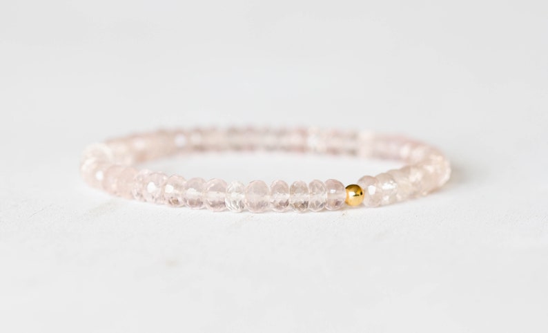 Rose Quartz Stretch Bracelet, Beaded Genuine Pale Pink Gemstone Jewelry